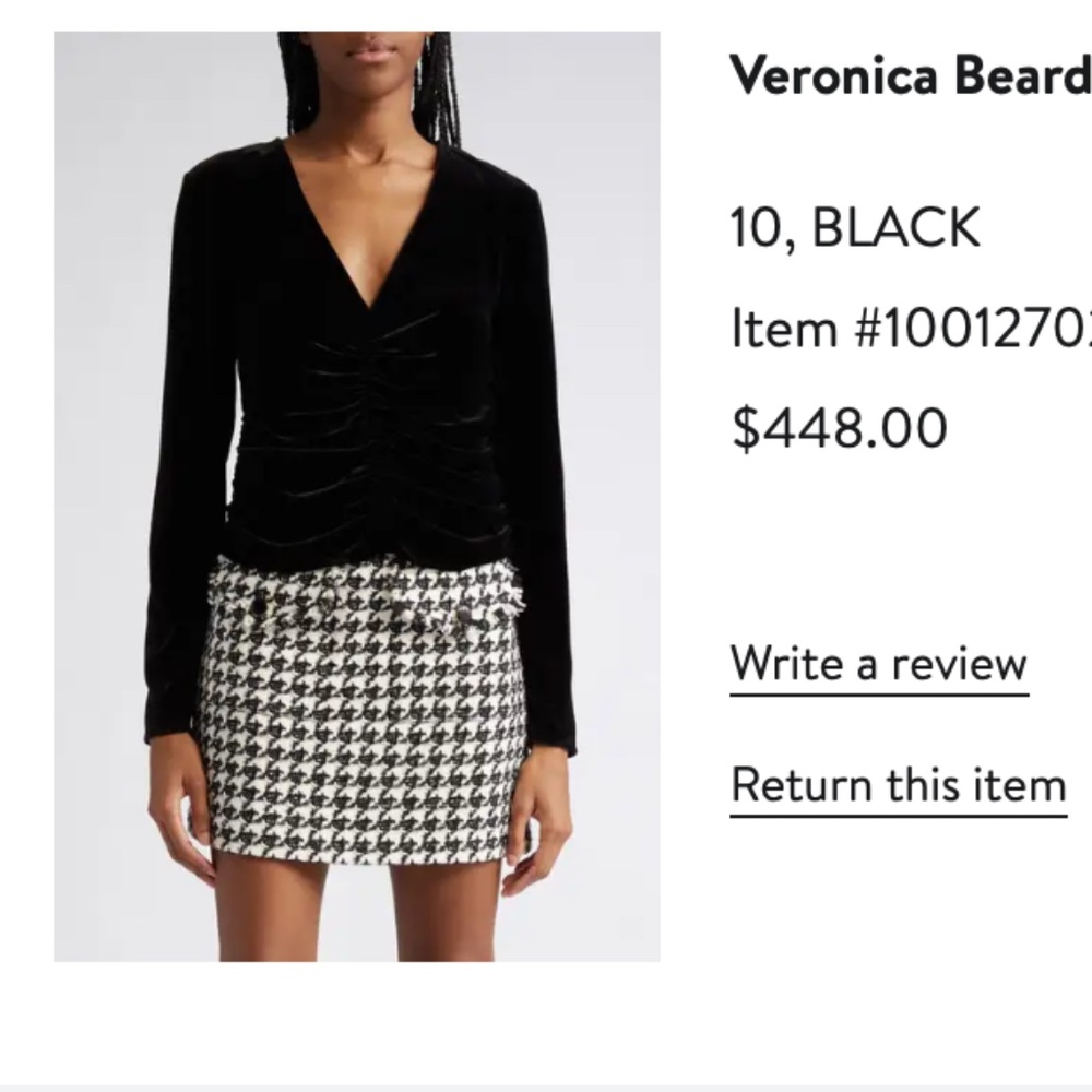 Veronica Beard Pelona Ruched Top - Size 10